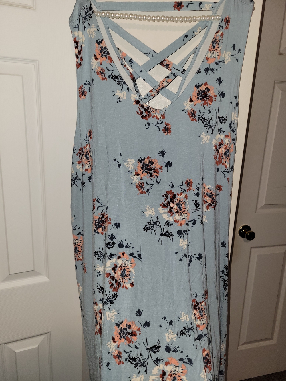 Maurices Light Blue Floral Midi Dress with Crisscross Back